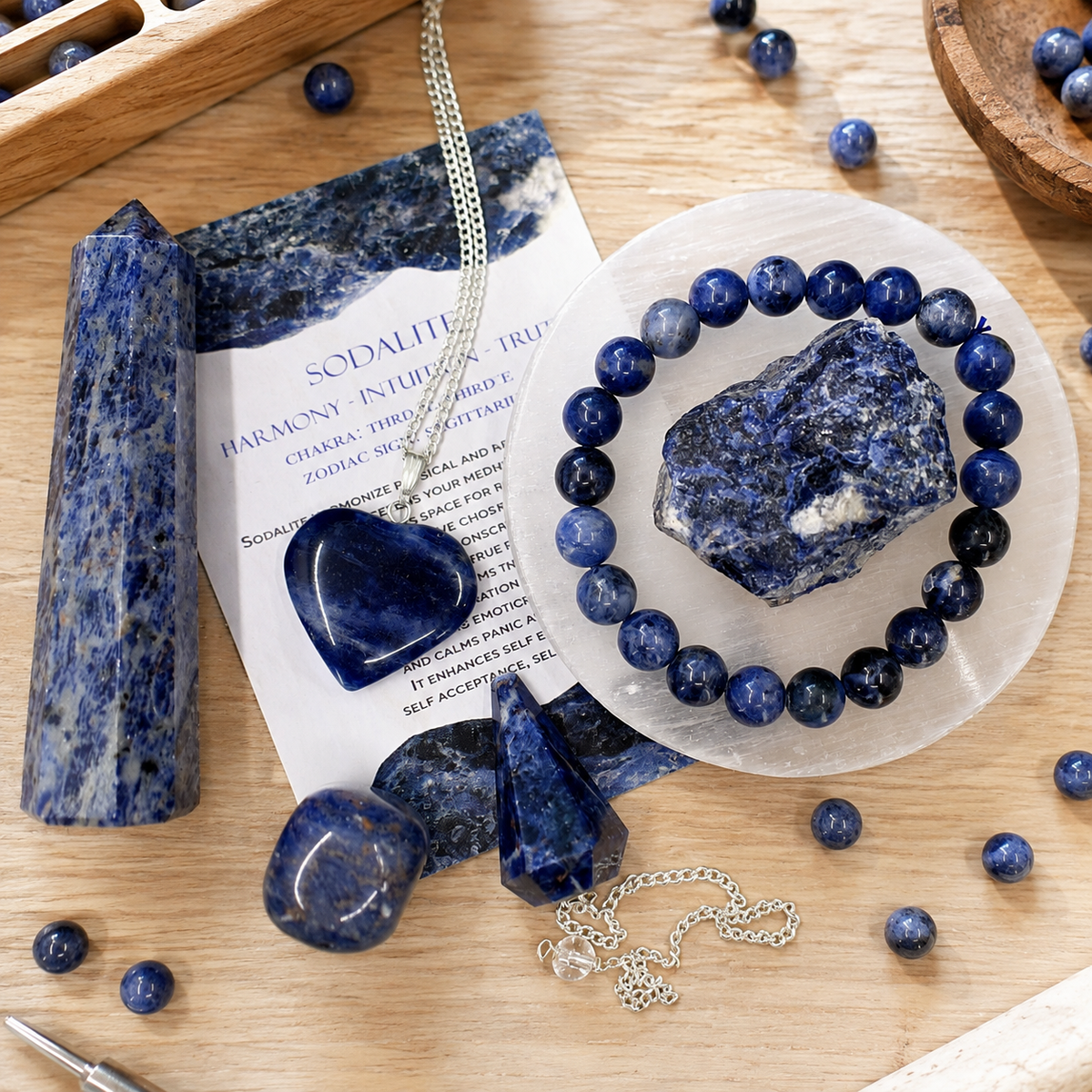 Sodalite Crystal Gift Set For Emotional Support and Protection, Real Polished Gemstones.  DestGlow