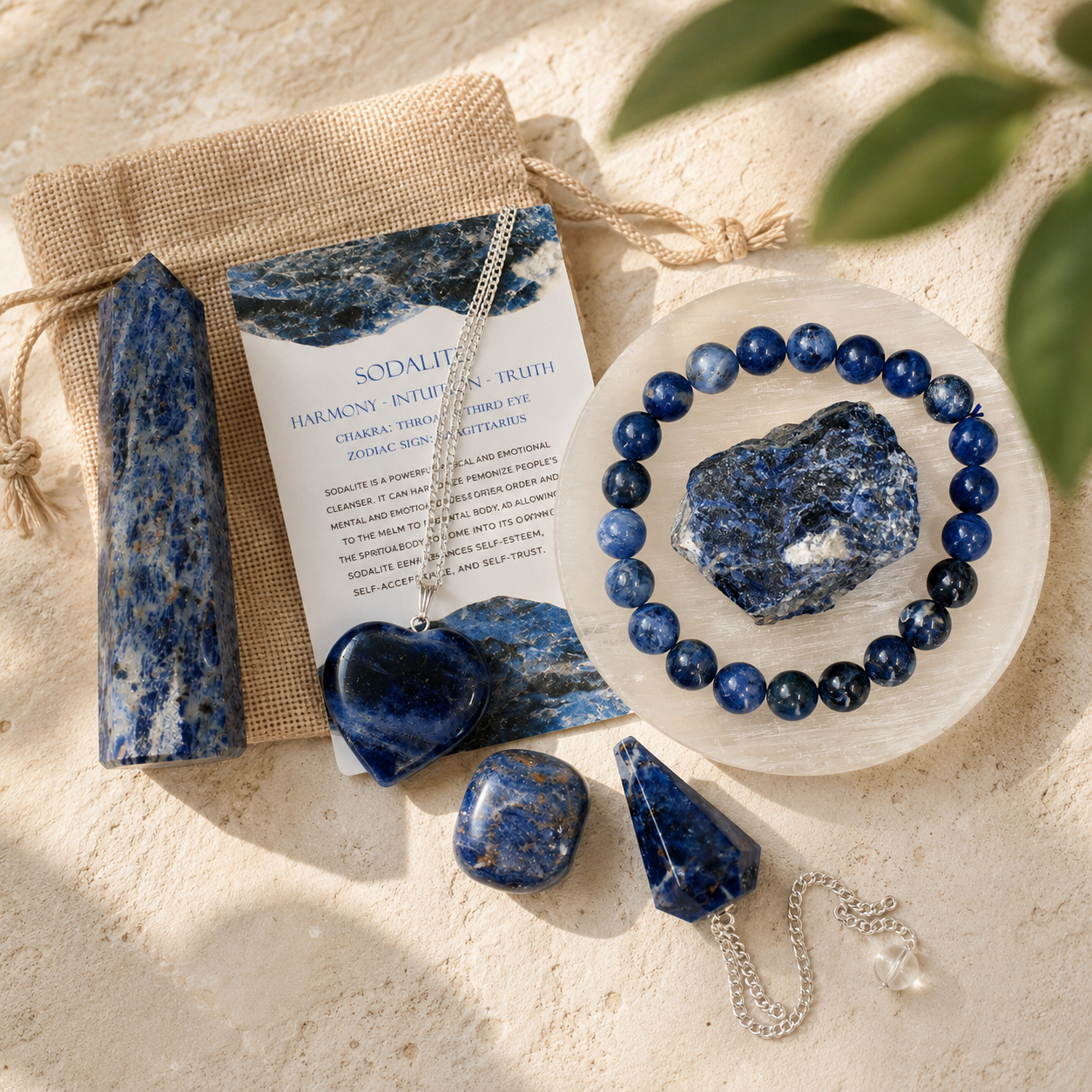 Sodalite Crystal Gift Set For Emotional Support and Protection, Real Polished Gemstones.  DestGlow