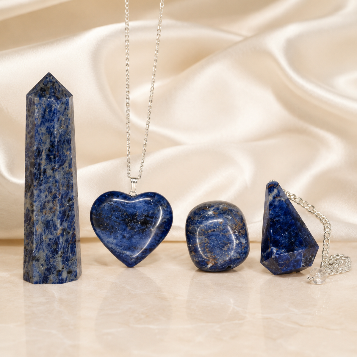Sodalite Crystal Gift Set For Emotional Support and Protection, Real Polished Gemstones.  DestGlow