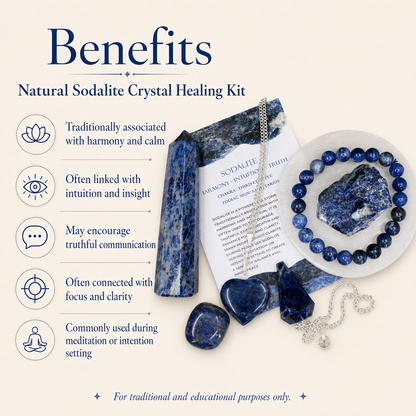 Sodalite Crystal Gift Set For Emotional Support and Protection, Real Polished Gemstones.  DestGlow
