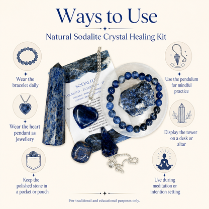 Sodalite Crystal Gift Set For Emotional Support and Protection, Real Polished Gemstones.  DestGlow
