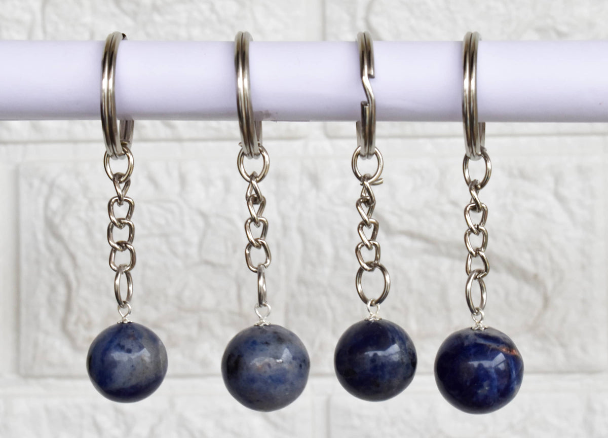 Sodalite Key Chain, Gemstone Keychain Crystal Key Ring (Meditation and Angelic Communication )  DestGlow
