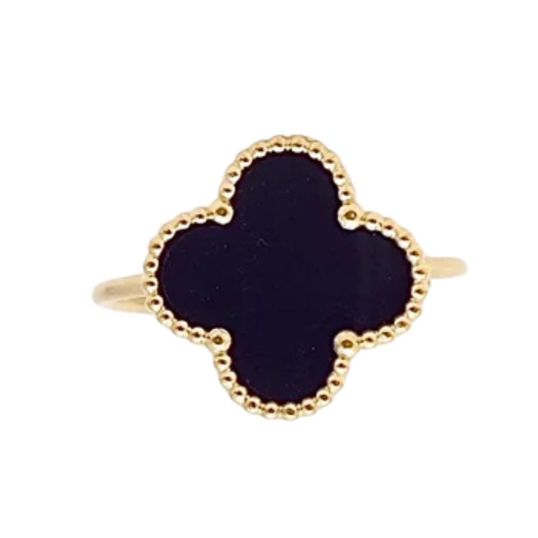 Sophia Black Clover Ring – Elegant Gold Plated Finish by Farmacias Savia