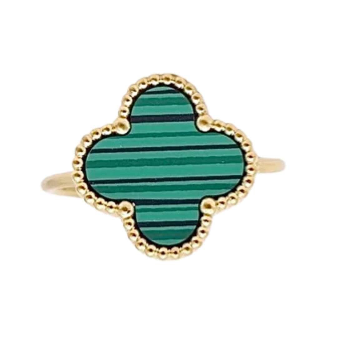 Camila Clover Ring – Malachite Elegance in Gold by Farmacias Savia