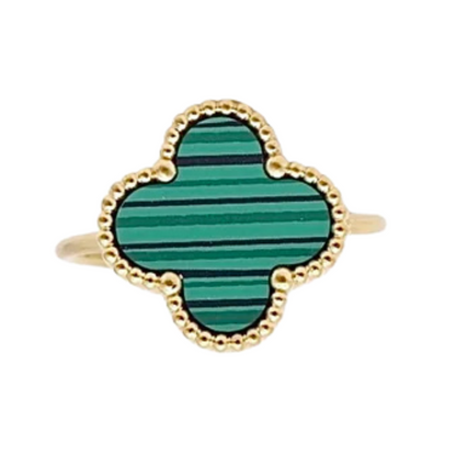 Camila Clover Ring – Malachite Elegance in Gold by Farmacias Savia