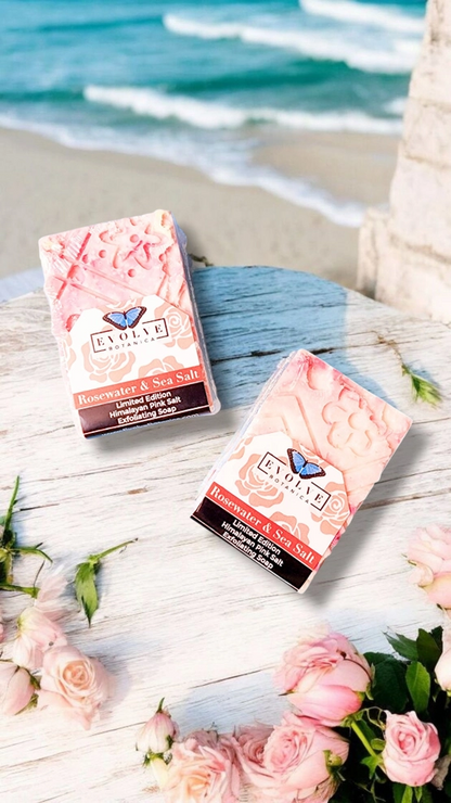 Rosewater &amp; Sea Salt Soap - Coastal Floral Exfoliating  Himalayan Pink Salt Spa Bar