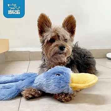 Best Pet Supplies Interactive Squeaky Dog Chew Toy, Ideal Dog Toys for Chewers, Small, Medium &amp; Large Dogs, and Fetch Lovers - Crinkle Duck (Yellow), Large