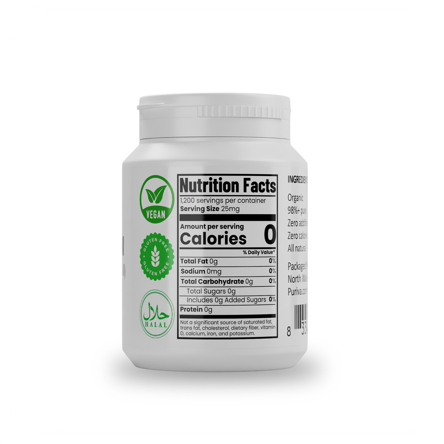 Stevia Reb M powder, (Reb-M | Rebaudioside M), 60 grams | 2,000 servings, Puriva Nutrition - DestGlow
