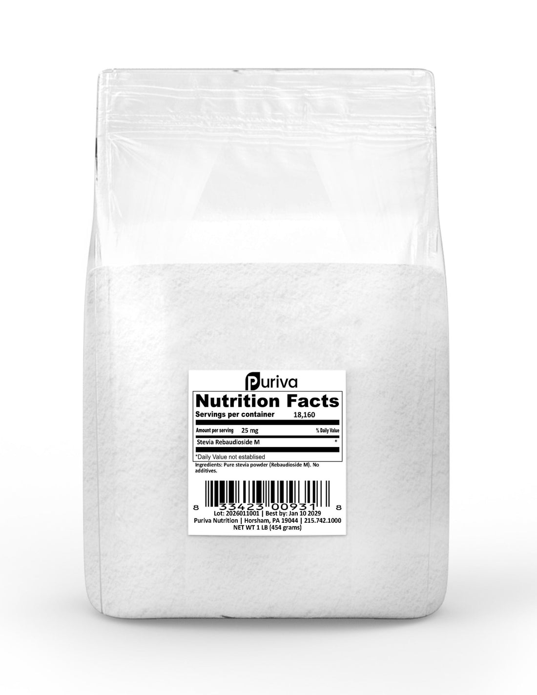 Stevia Reb M powder, (Reb-M | Rebaudioside M), 1 pound | 454 grams, Puriva Nutrition by Puriva Nutrition