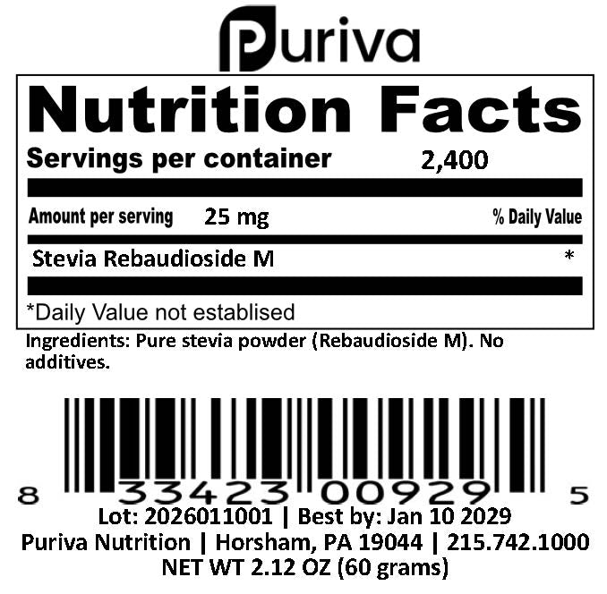 Stevia Reb M powder, (Reb-M | Rebaudioside M), 2 ounces | 2,000 servings, Puriva Nutrition by Puriva Nutrition