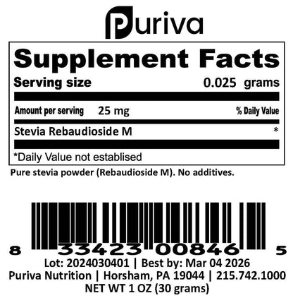 Stevia Reb M powder, (Reb-M | Rebaudioside M), 2 ounces | 2,000 servings, Puriva Nutrition
