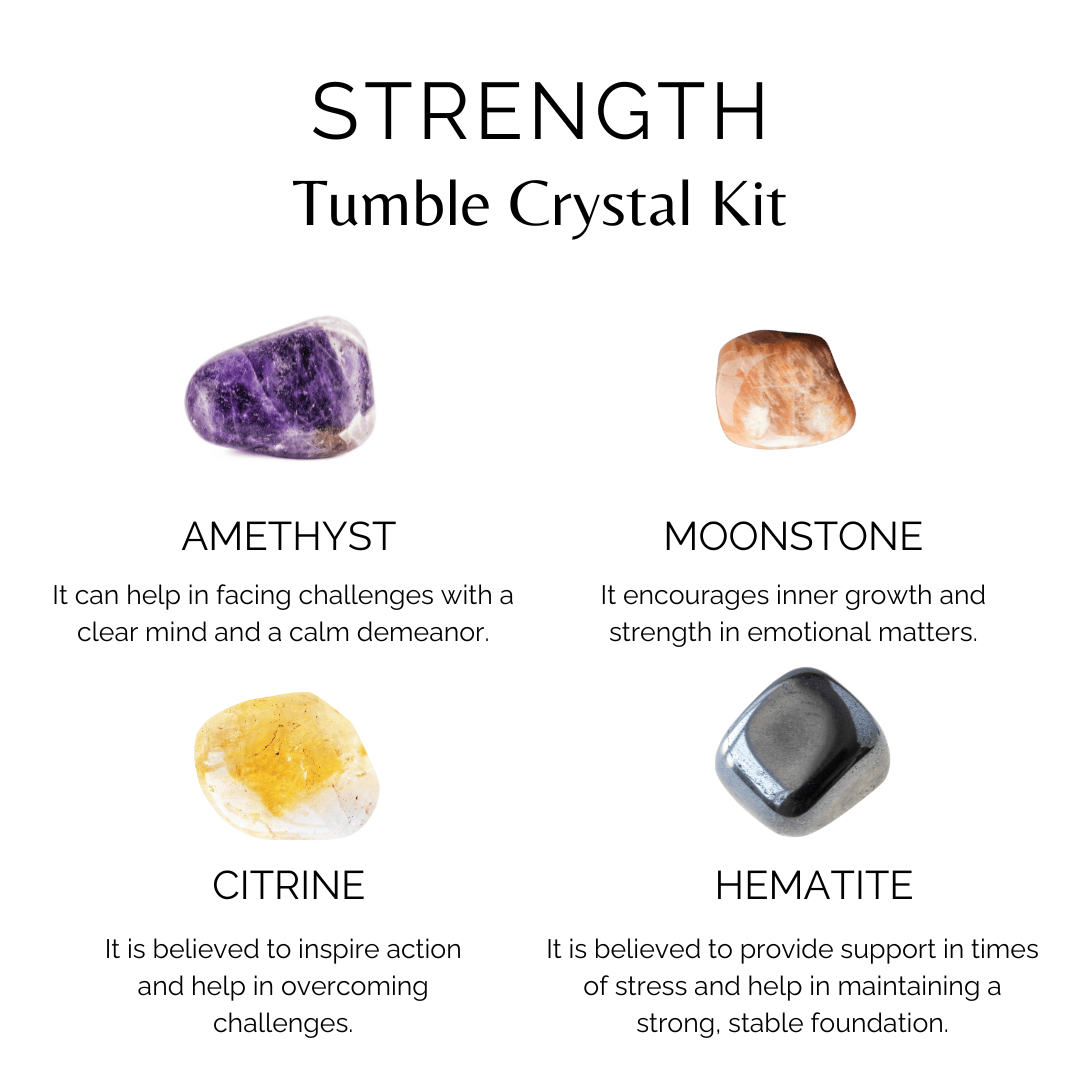 Enhances STRENGTH Crystal Kit, Gemstone Tumble Kit, Strength Crystal Gift Set  DestGlow