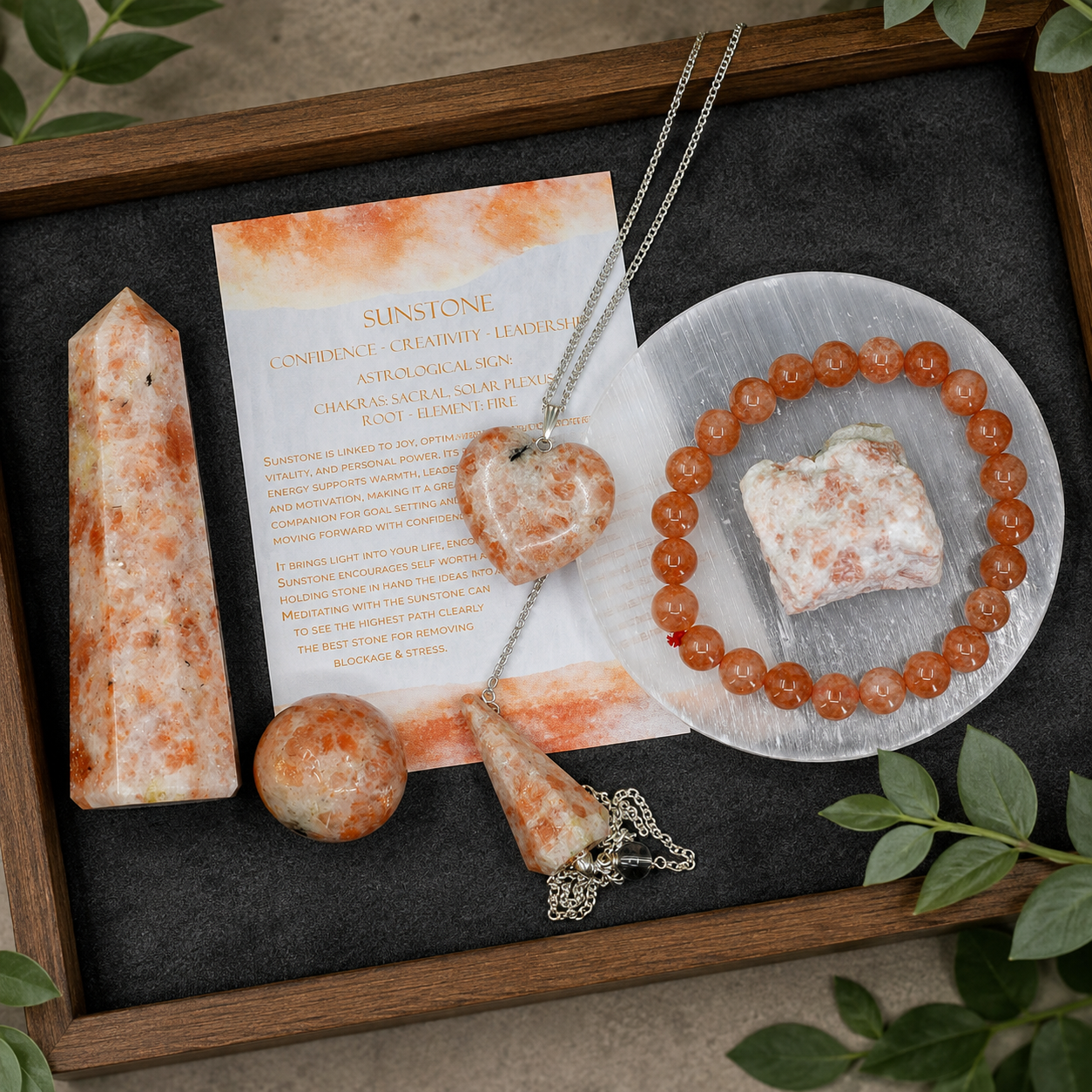 Sunstone Crystal Gift Set For Emotional Support and Protection, Real Polished Gemstones.  DestGlow