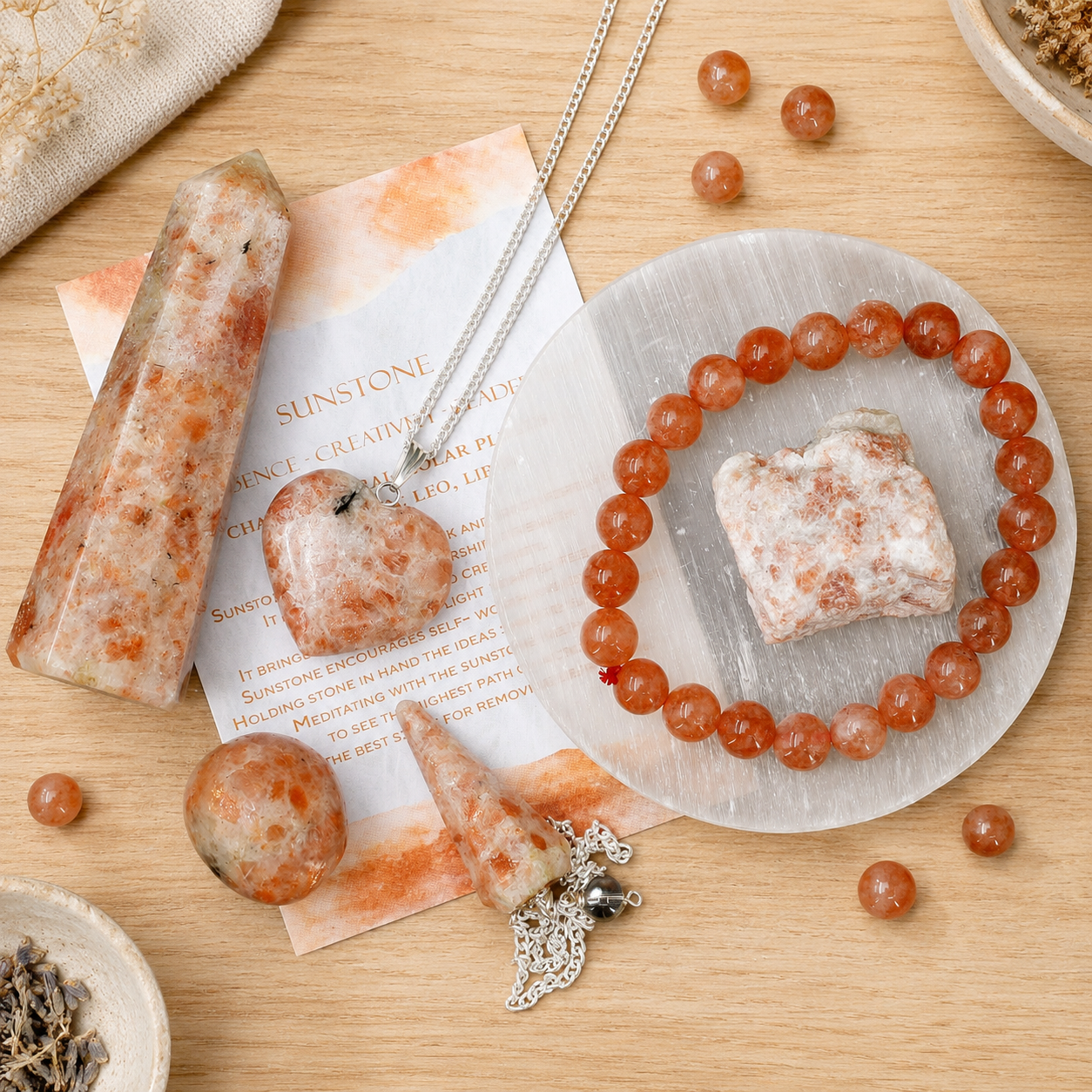 Sunstone Crystal Gift Set For Emotional Support and Protection, Real Polished Gemstones.  DestGlow