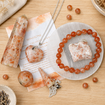 Sunstone Crystal Gift Set For Emotional Support and Protection, Real Polished Gemstones.  DestGlow