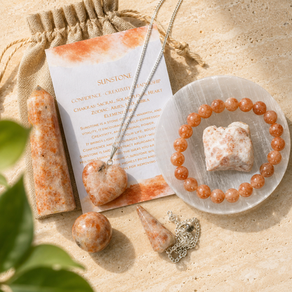 Sunstone Crystal Gift Set For Emotional Support and Protection, Real Polished Gemstones.  DestGlow