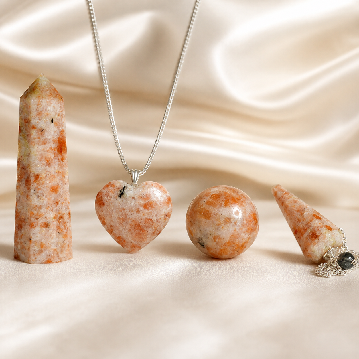 Sunstone Crystal Gift Set For Emotional Support and Protection, Real Polished Gemstones.  DestGlow