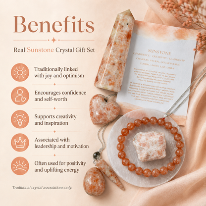 Sunstone Crystal Gift Set For Emotional Support and Protection, Real Polished Gemstones.  DestGlow