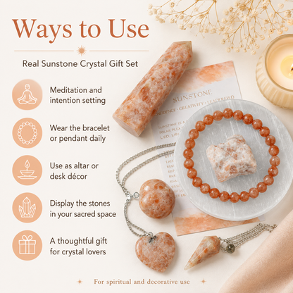 Sunstone Crystal Gift Set For Emotional Support and Protection, Real Polished Gemstones.  DestGlow