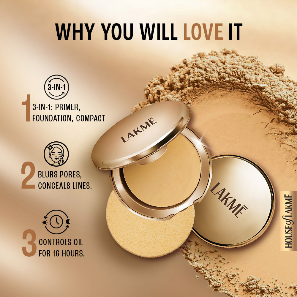 Lakme Powerplay Priming Powder Foundation, 3-In-1, Lasting Matte - Natural Light