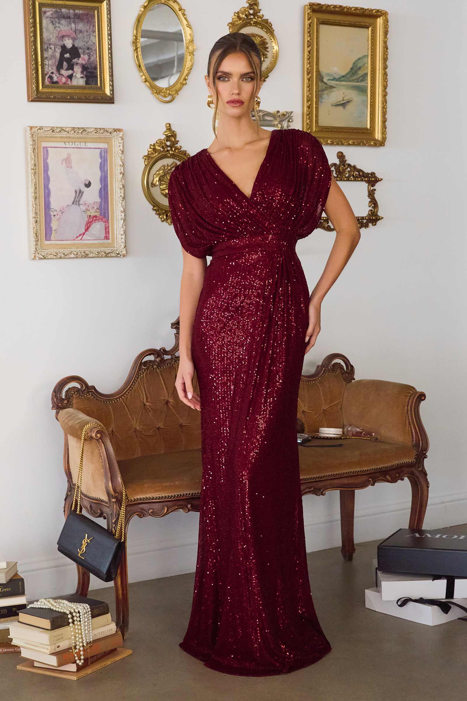 Amoris T101 Greek Style Long Sequin V-Neckline Gown by DiscountDressShop
