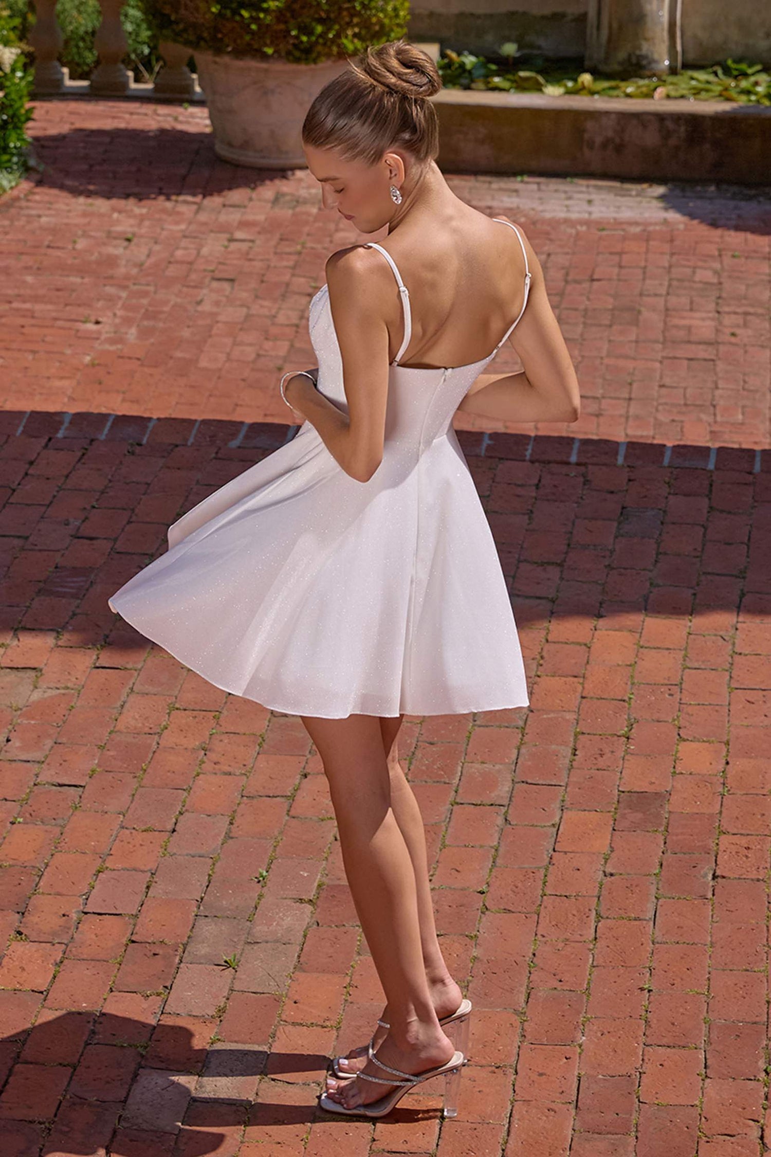 Amoris T103 Short A-Line Glitter Satin Scoop Neckline Dress by DiscountDressShop