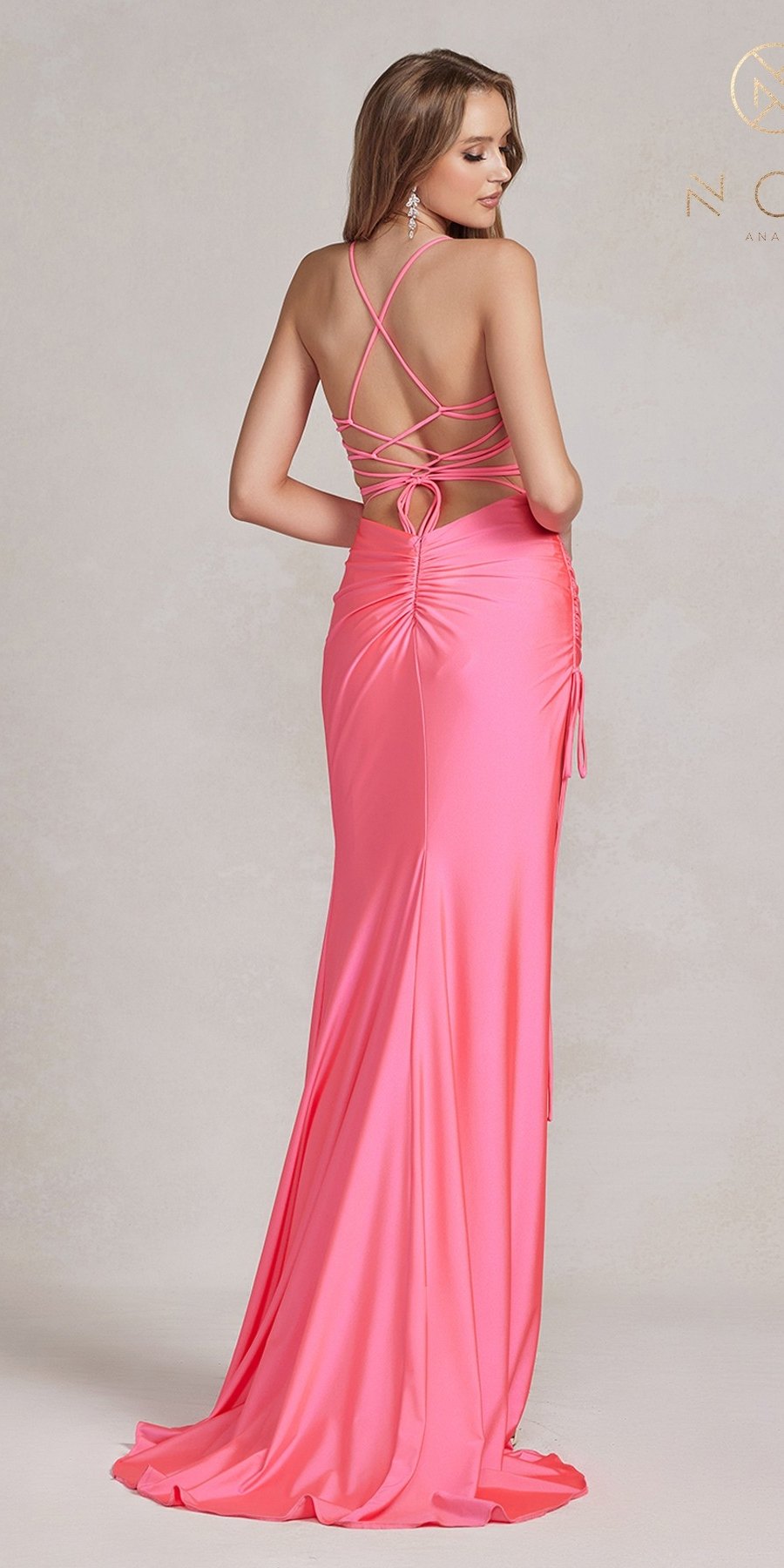 Nox Anabel T1140 Long Sheath Dress with High Leg Slit and Strappy Back by DiscountDressShop