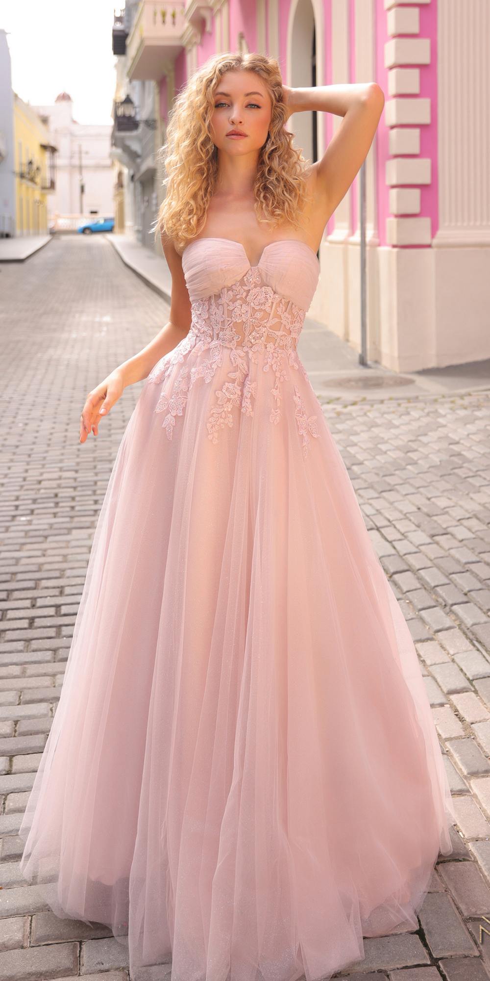 Nox Anabel T1326 Long Strapless Bonded Bodice Glitter Tulle A-Line Gown by DiscountDressShop