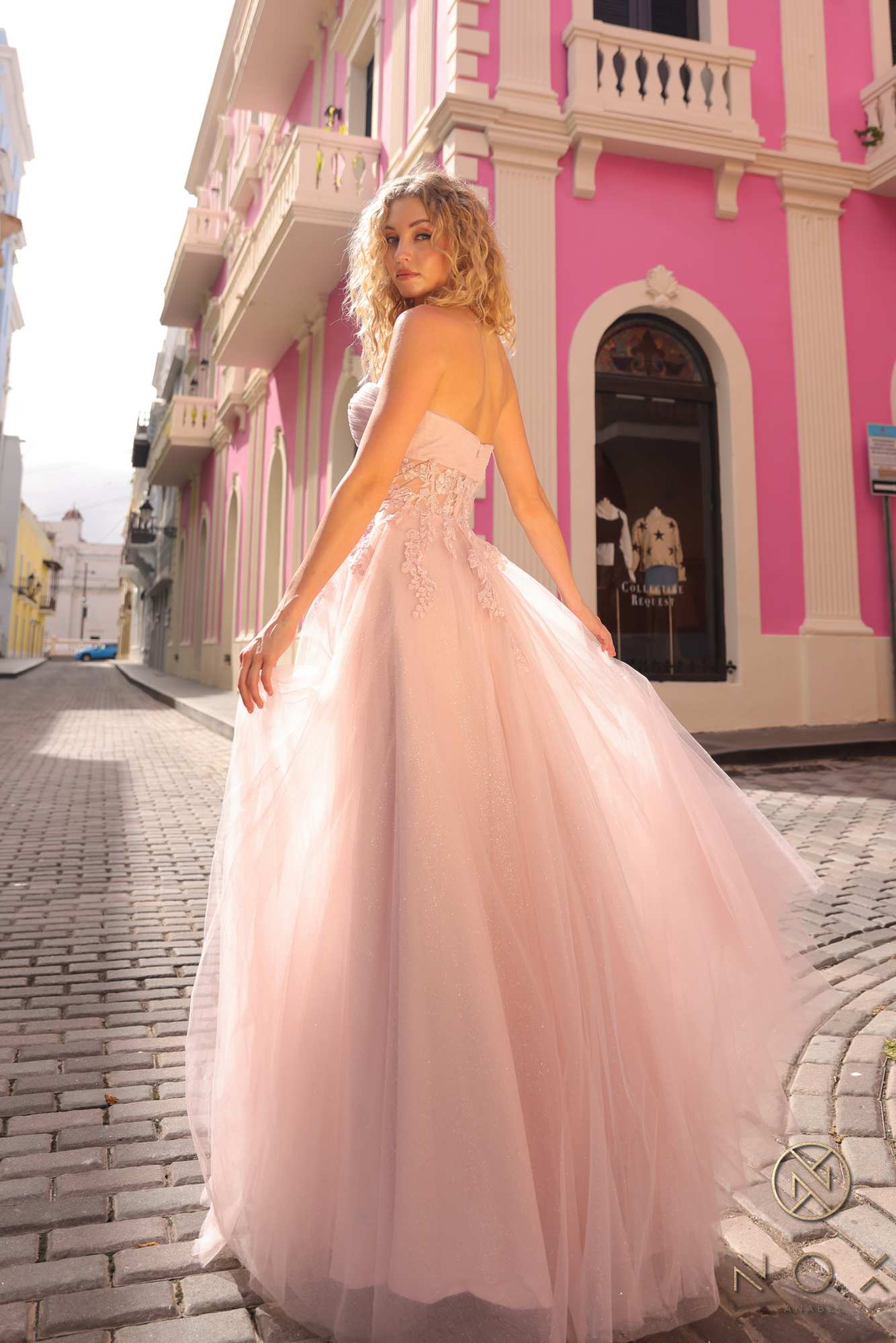 Nox Anabel T1326 Long Strapless Bonded Bodice Glitter Tulle A-Line Gown by DiscountDressShop