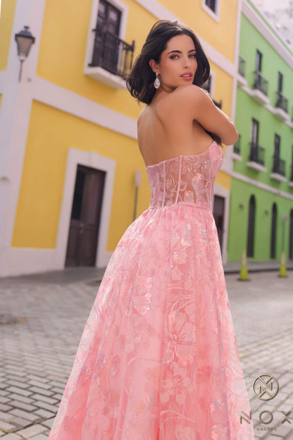 Nox Anabel T1332 Bell of the Ball Strapless A-Line Sequin Floral Dress by DiscountDressShop