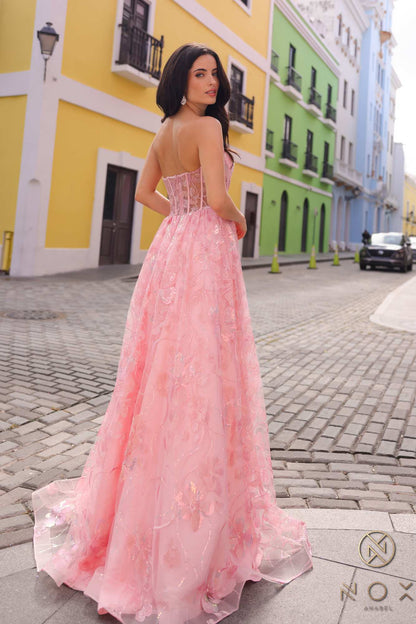 Nox Anabel T1332 Bell of the Ball Strapless A-Line Sequin Floral Dress by DiscountDressShop