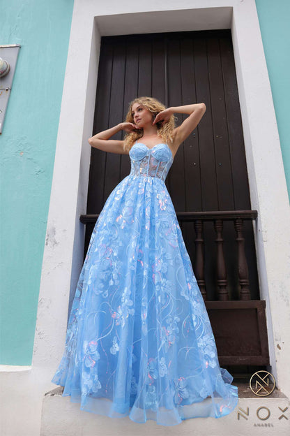 Nox Anabel T1332 Bell of the Ball Strapless A-Line Sequin Floral Dress by DiscountDressShop