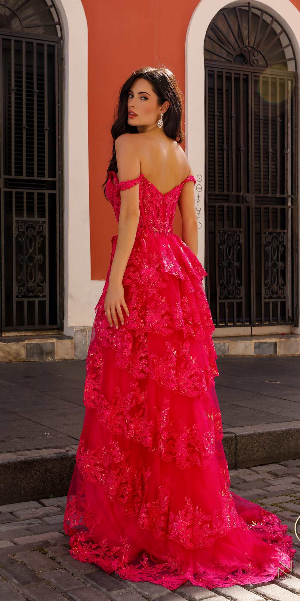 Nox Anabel T1335 Long A-Line Tiered Skirt Lace Applique Sweetheart Dress by DiscountDressShop