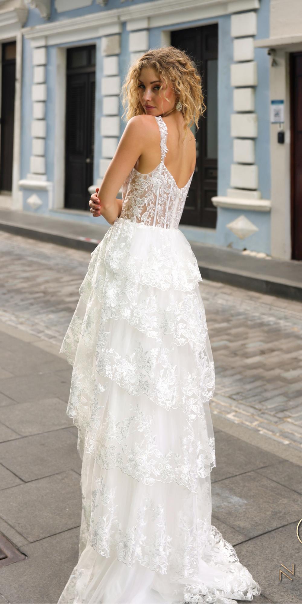 Nox Anabel T1335 Long A-Line Tiered Skirt Lace Applique Sweetheart Dress by DiscountDressShop