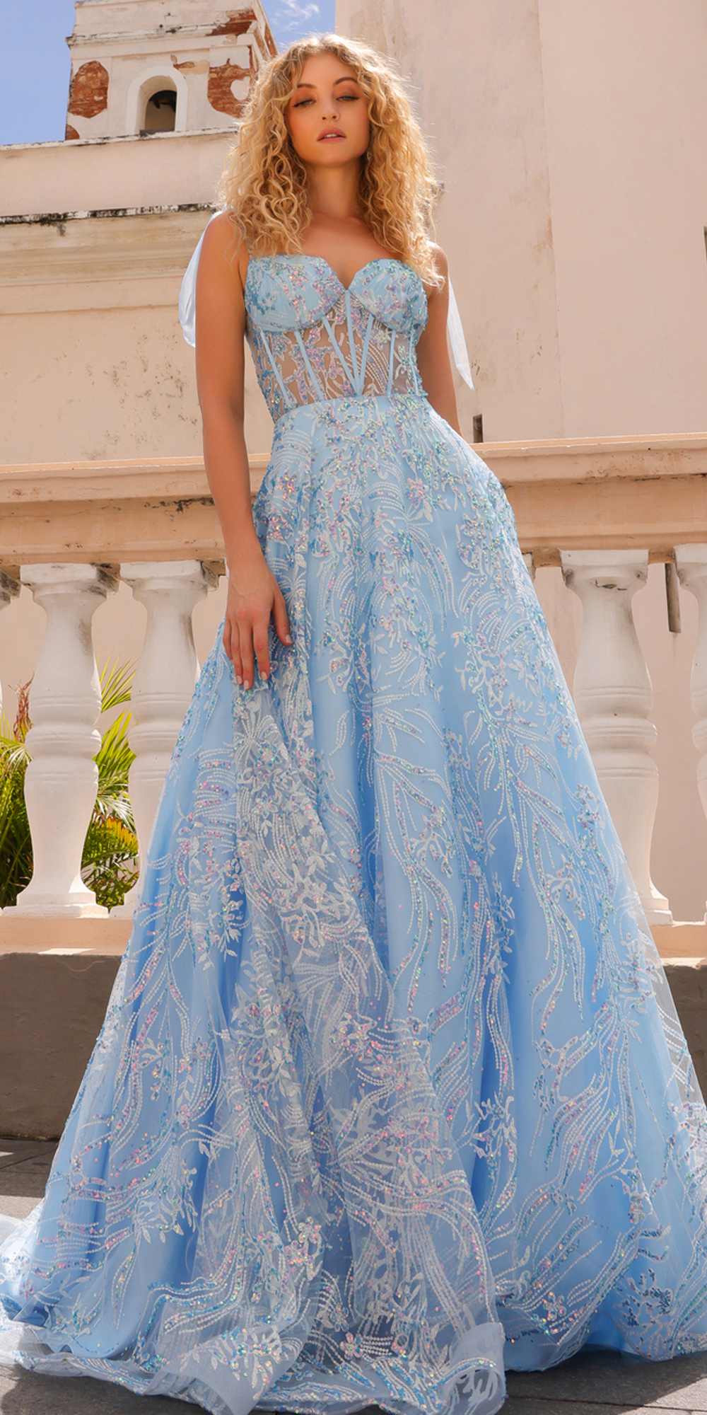 Nox Anabel T1336 Long A-Line Glitter Sequin Applique Corset Ball Gown by DiscountDressShop