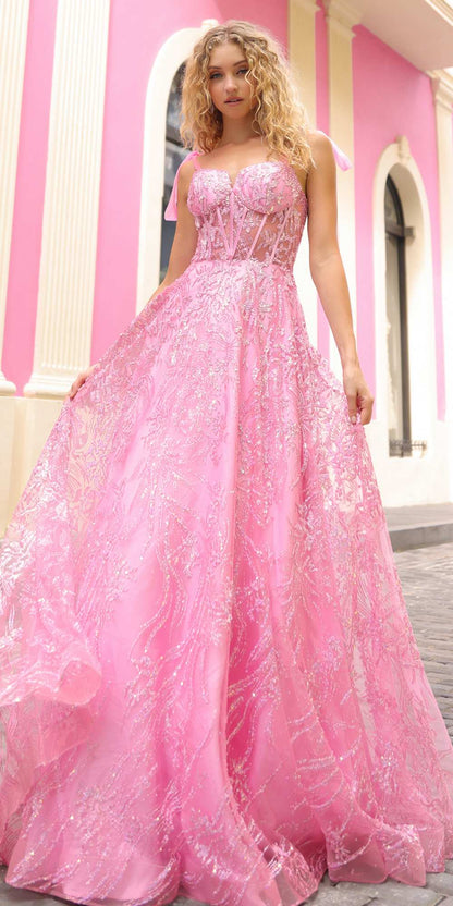 Nox Anabel T1336 Long A-Line Glitter Sequin Applique Corset Ball Gown by DiscountDressShop