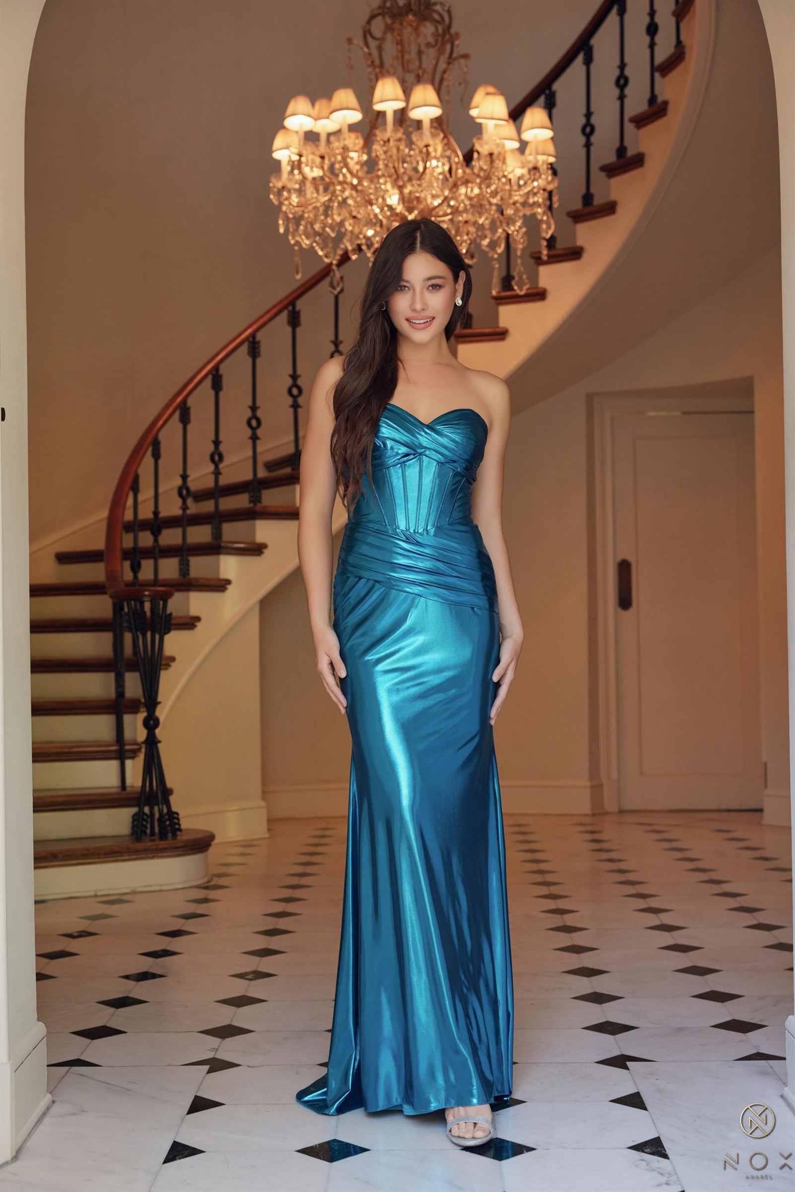 Nox Anabel T1499 Dress Strapless Metallic Satin Fitted Gown by DiscountDressShop