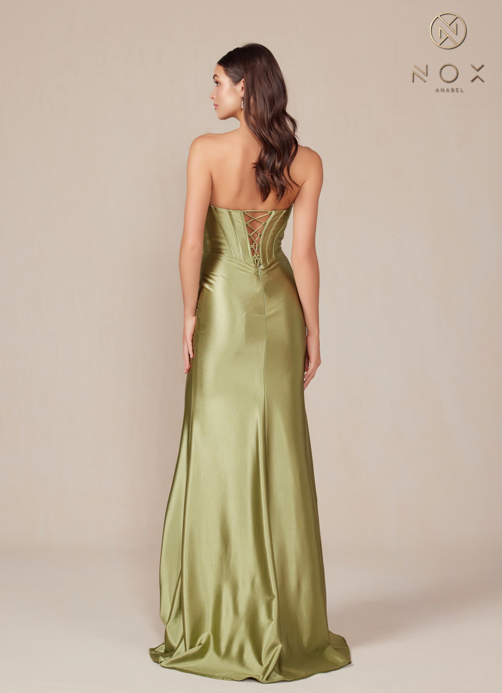 Nox Anabel T1500 Dress Satin Strapless Floor Length Keyhole Bodice by DiscountDressShop