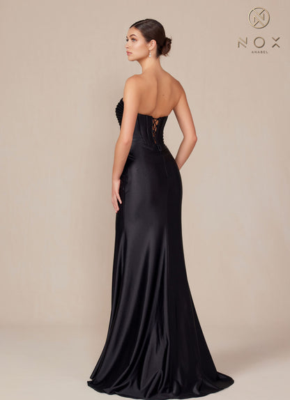 Nox Anabel T1500 Dress Satin Strapless Floor Length Keyhole Bodice by DiscountDressShop
