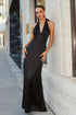 Astee T2001 Fitted Long V-Neckline Halter Top Evening Gown by DiscountDressShop