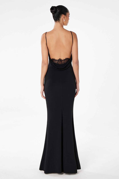 Astee T2008W Fitted Spaghetti Strap Open Back with Lace Detail Gown by DiscountDressShop