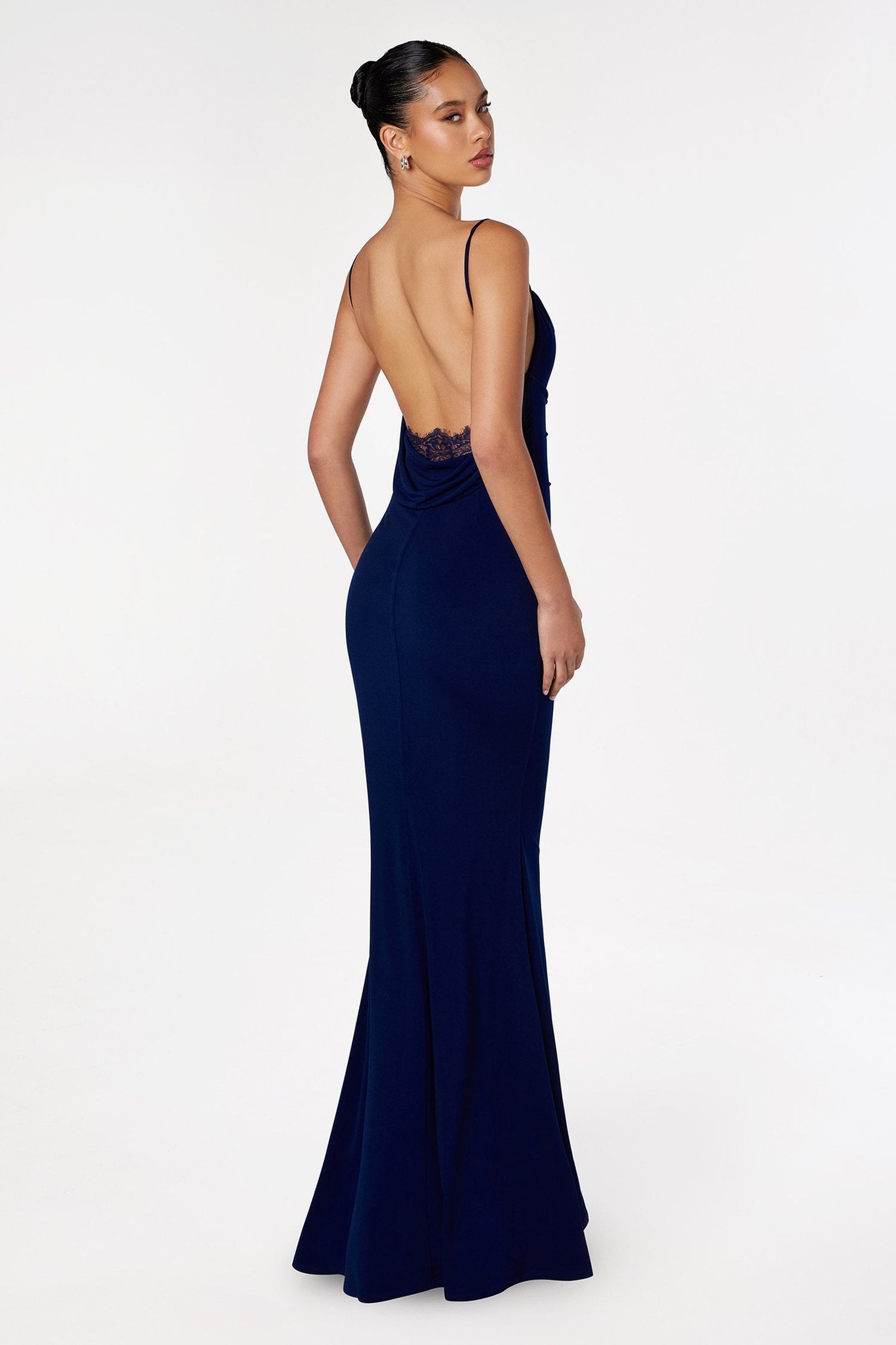 Astee T2008 Fitted Spaghetti Strap Open Back with Lace Detail Gown by DiscountDressShop