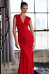 Astee T2009 Long V-Neckline Ruched Mermaid Gown by DiscountDressShop