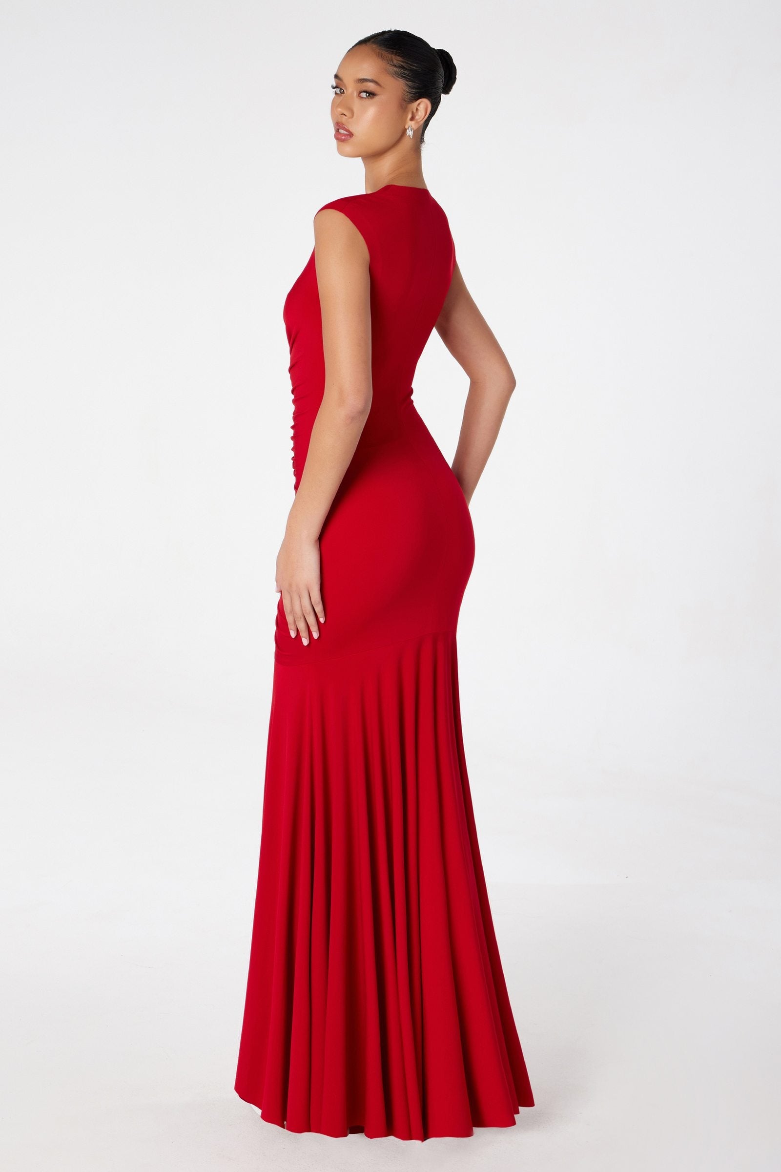 Astee T2009 Long V-Neckline Ruched Mermaid Gown by DiscountDressShop