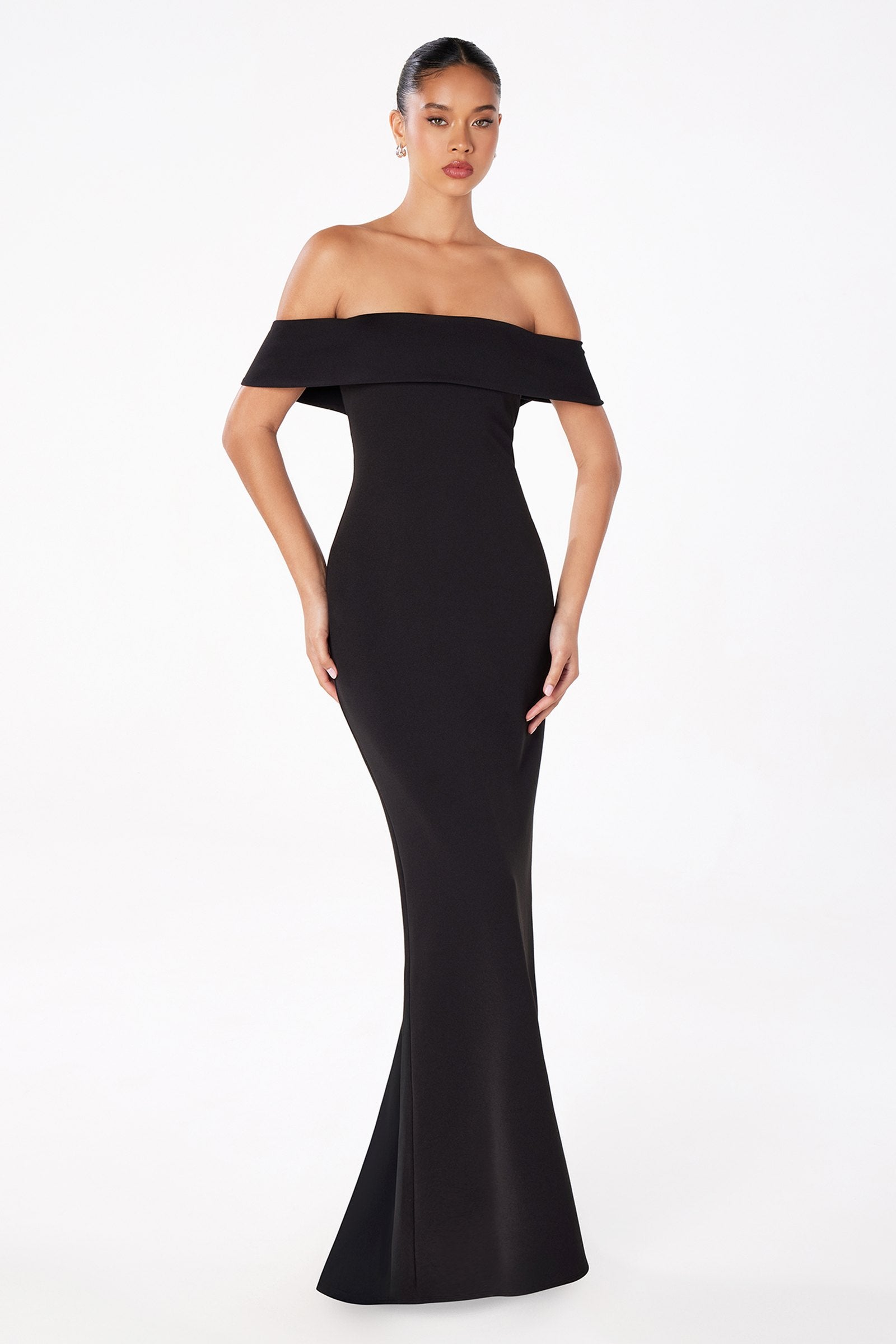 Astee T2011 Off the Shoulder Fitted Evening Gown Back Slit by DiscountDressShop