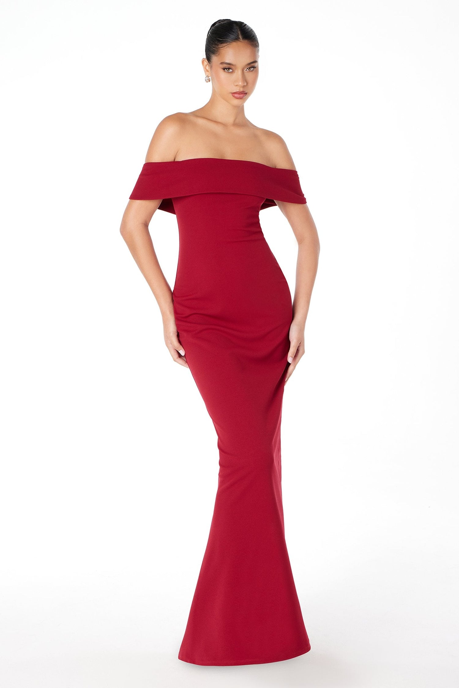 Astee T2011 Off the Shoulder Fitted Evening Gown Back Slit by DiscountDressShop