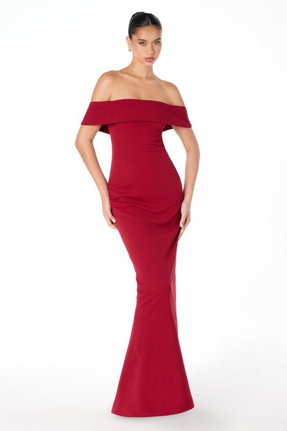 Astee T2011 Off the Shoulder Fitted Evening Gown Back Slit by DiscountDressShop