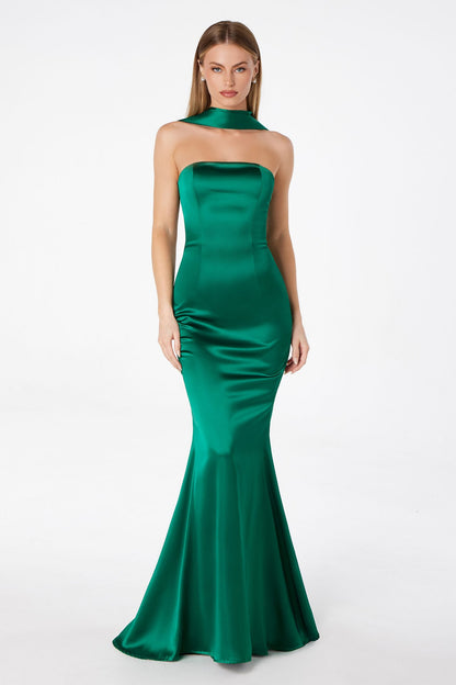 Astee T2012 Strapless Fitted Mermaid Gown with Scarf by DiscountDressShop