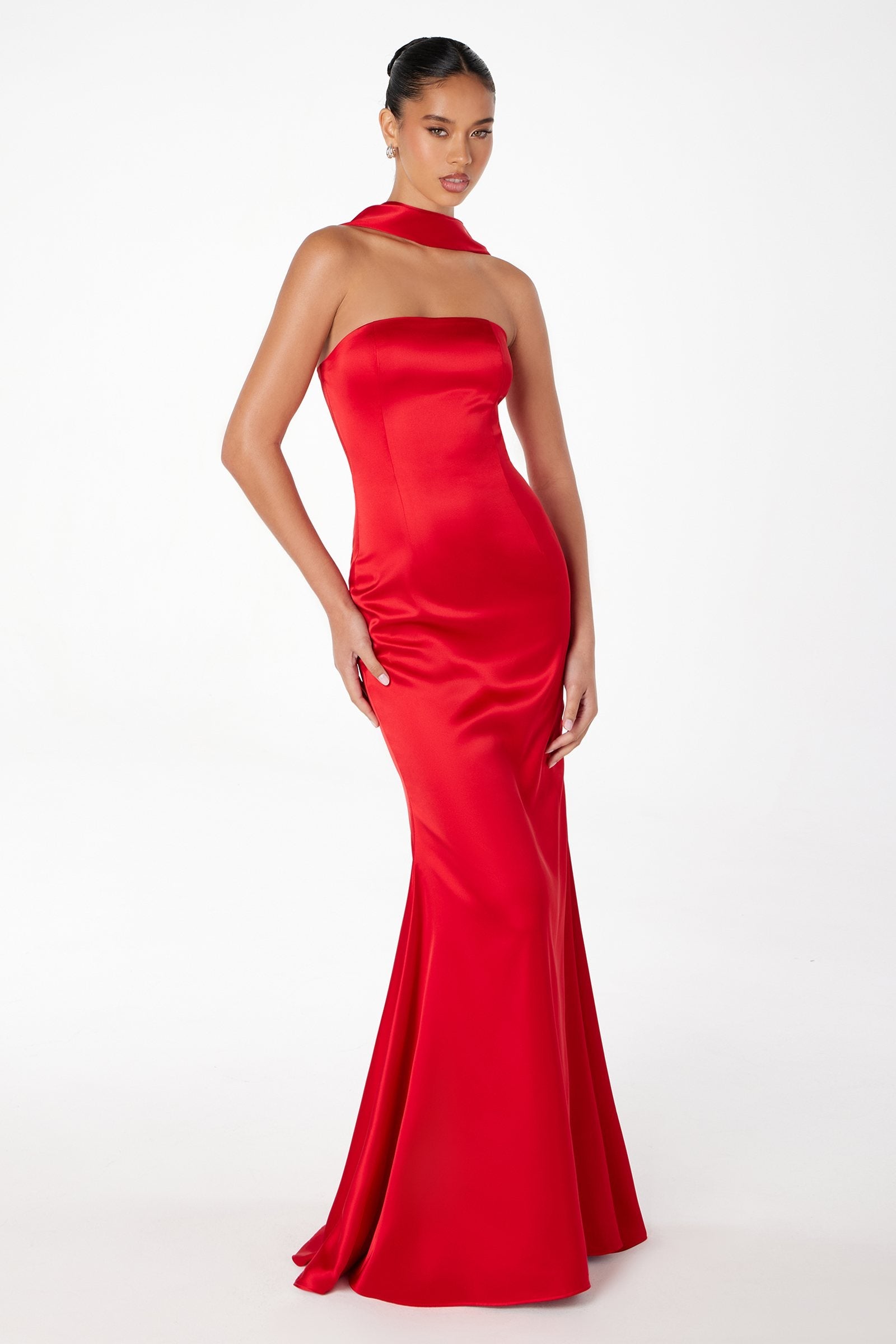 Astee T2012 Strapless Fitted Mermaid Gown with Scarf by DiscountDressShop
