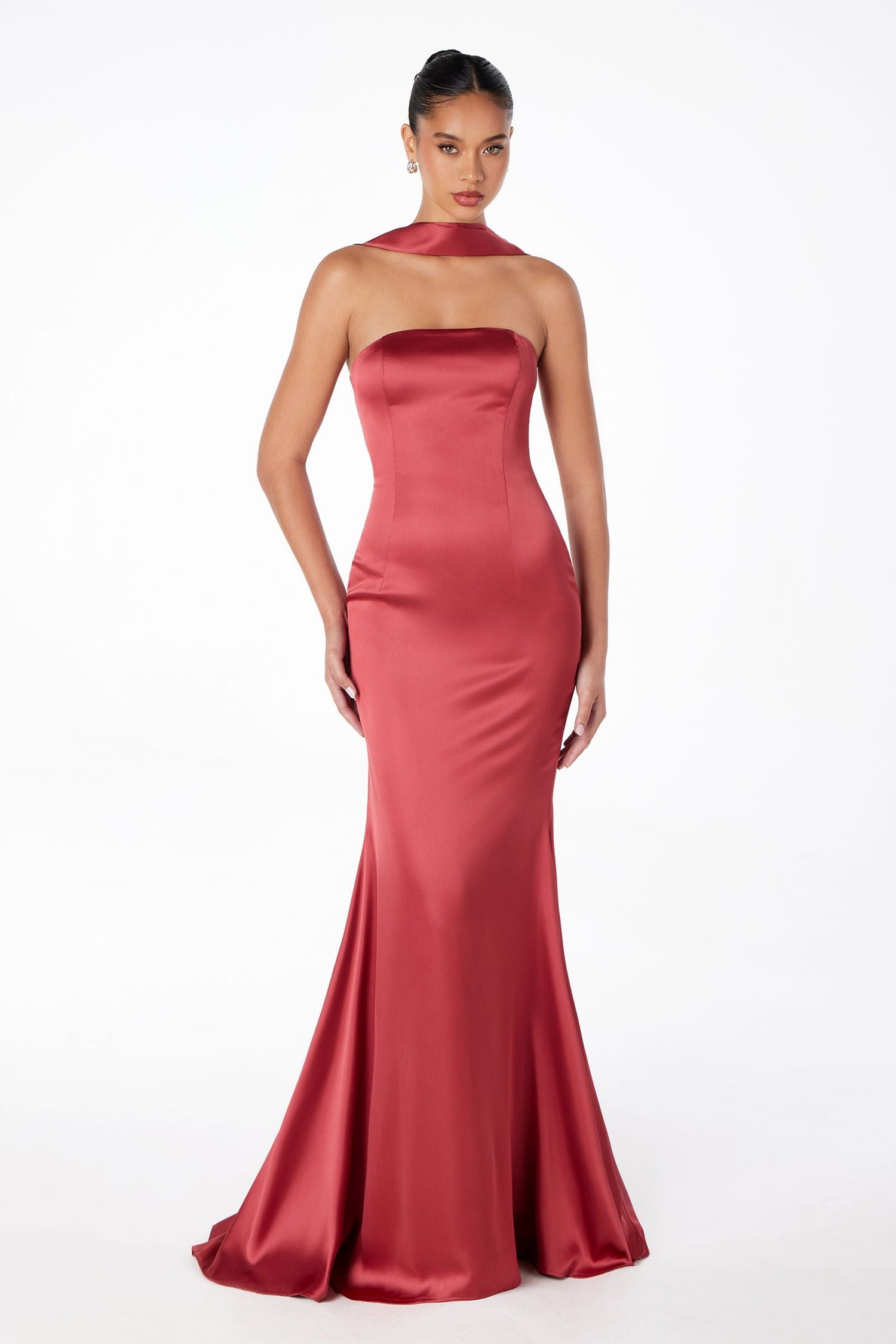 Astee T2012 Strapless Fitted Mermaid Gown with Scarf by DiscountDressShop